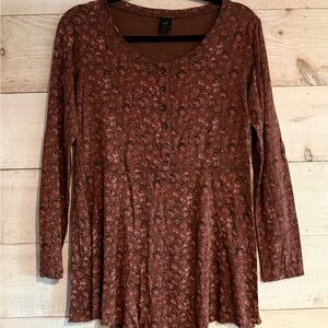 Peruvian Connection San Cristobal Tunic Top M Scoop Neck Pima Cotton Brown